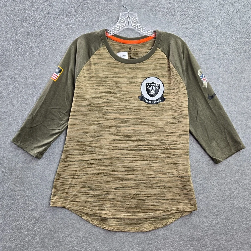 Oakland‎ Raiders Women Shirt M Green Nike US Army Football Dri Fit 3/4 Sleeve